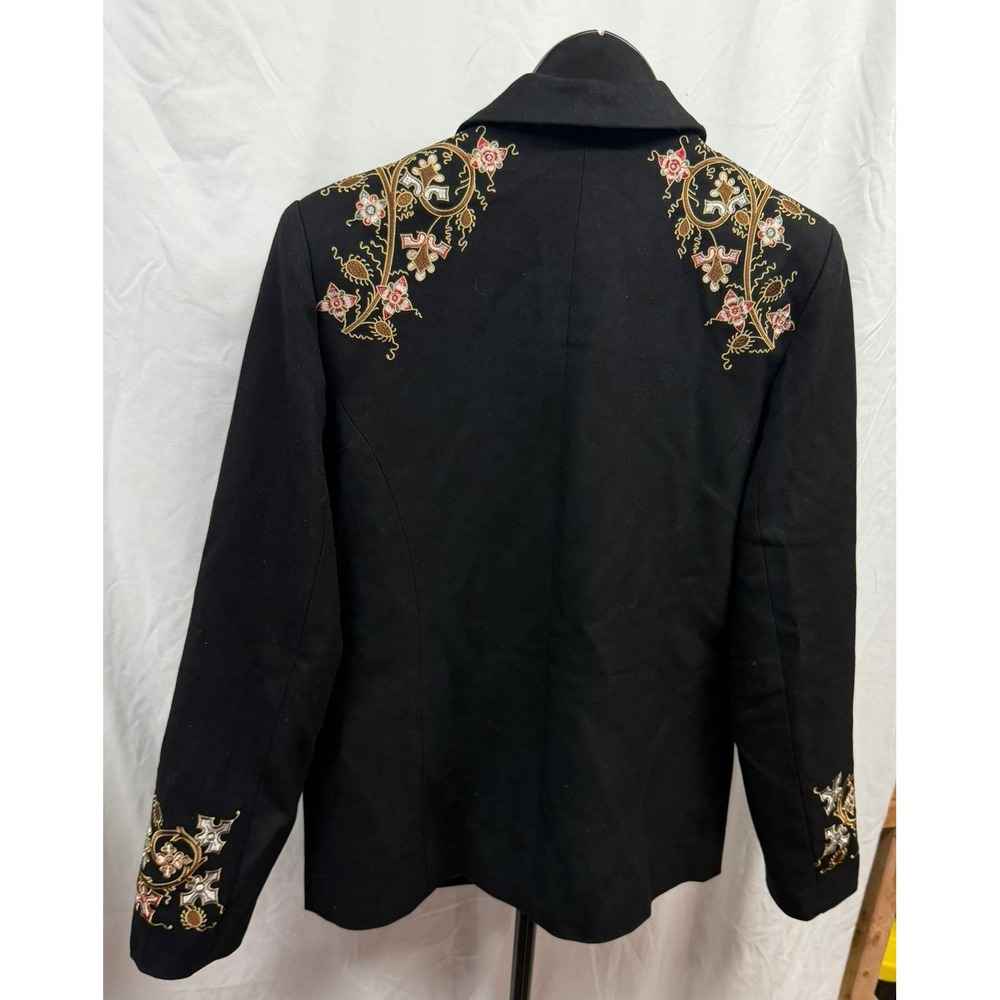Disturbia $135 Women's Nasturtium Floral Jewel-Tone Embroidered Relaxed Blazer - Picture 6 of 10